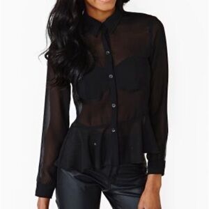 Nasty Gal Black Sheer Button-Up Blouse